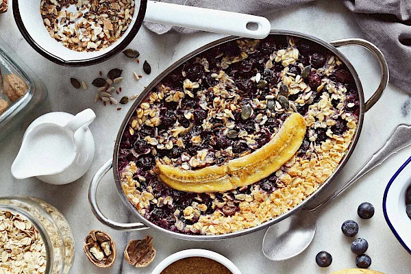Banana Blueberry Baked-Oats