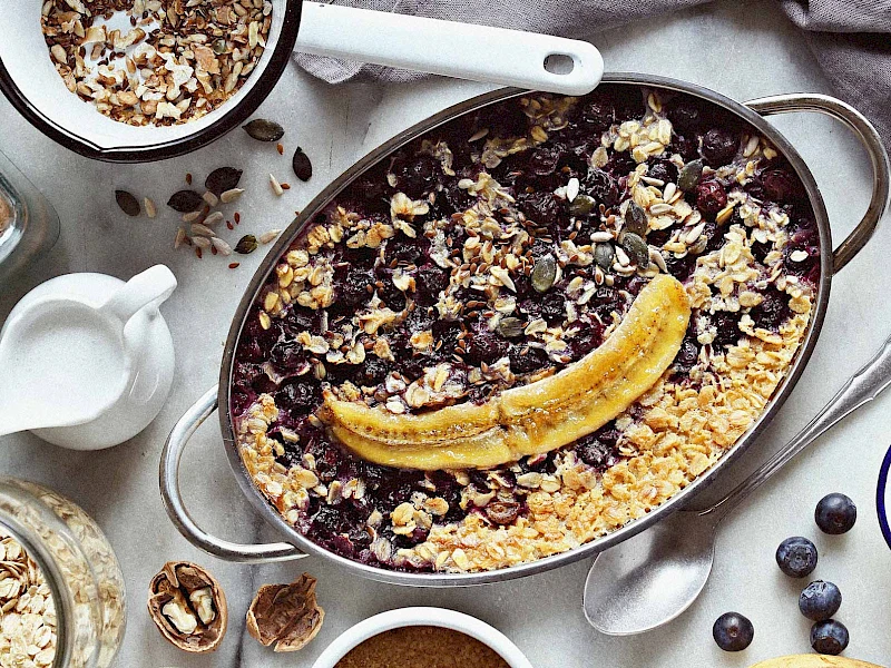 Banana Blueberry Baked-Oats